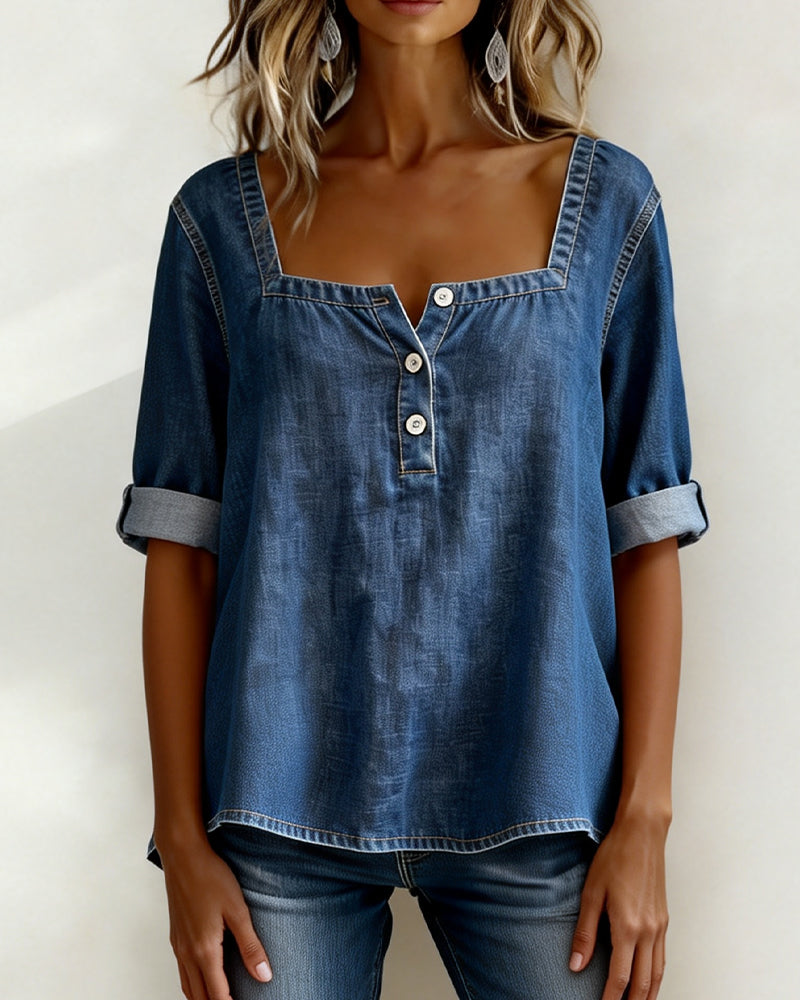 Avélia | Camisa vaquera de cuello cuadrado