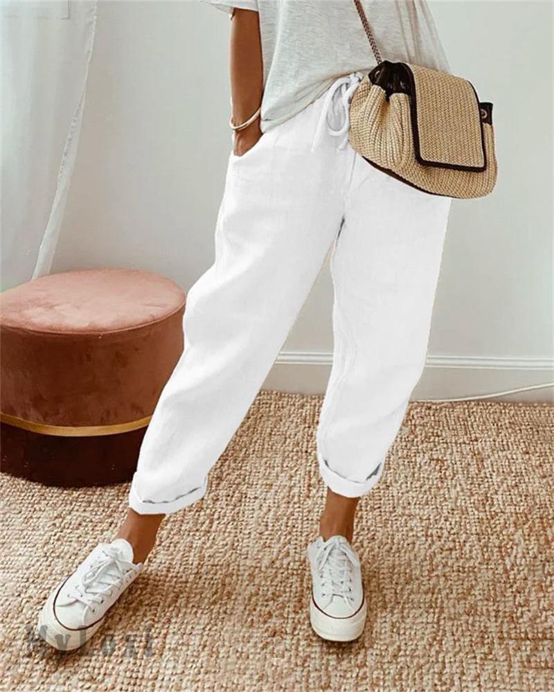 💕 ÚLTIMO DÍA - 50% DE DESCUENTO 💕 PANTALONES CASUALES DE ALGODÓN Y LINO PARA MUJER