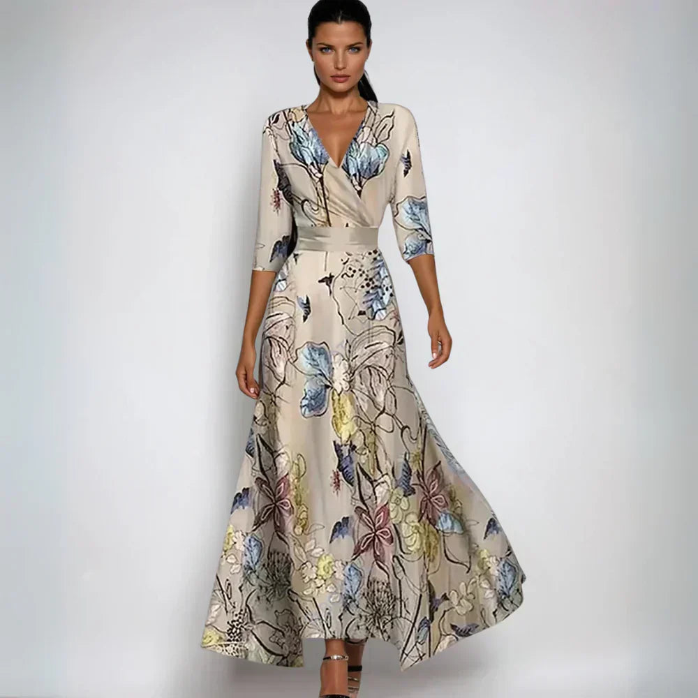STELLA - VESTIDO LARGO CRUZADO FLORAL