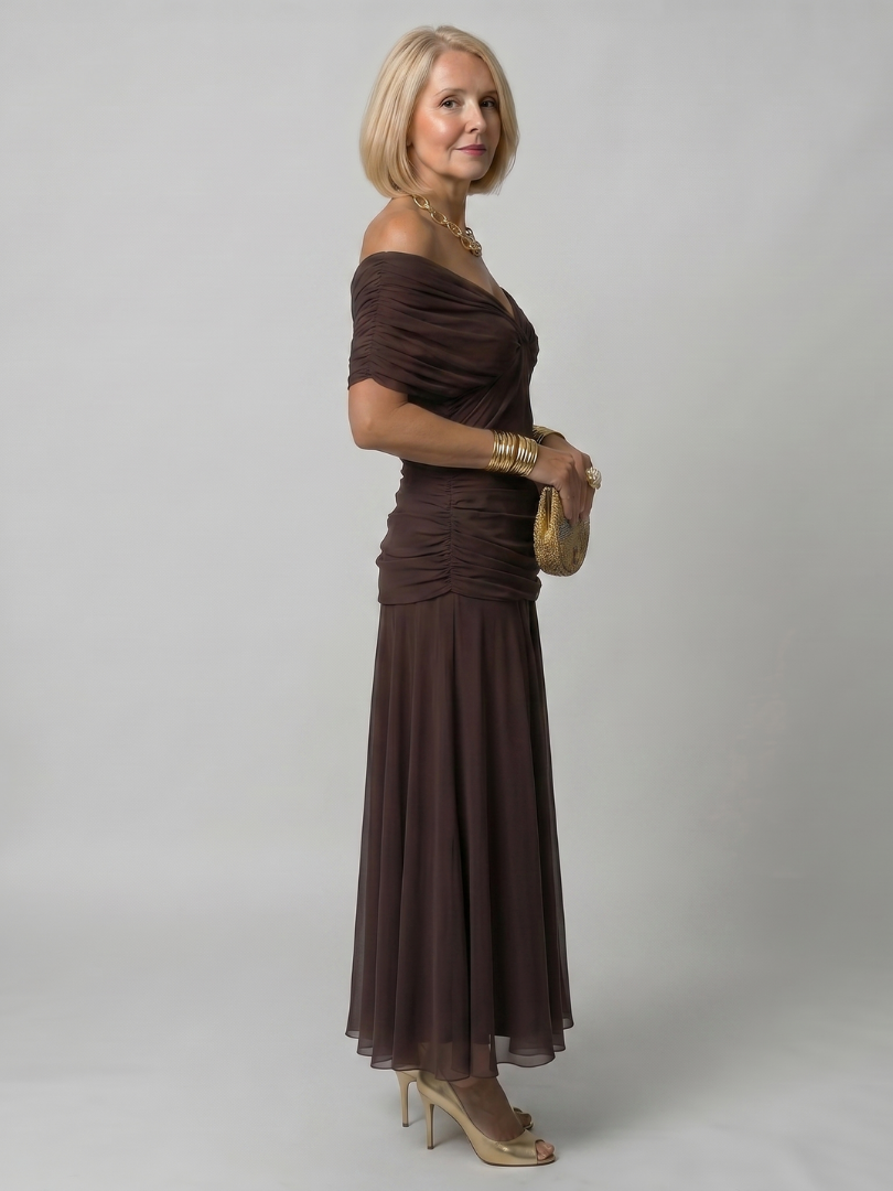 Calen | Vestido Midi Fluido de Hombros Descubiertos