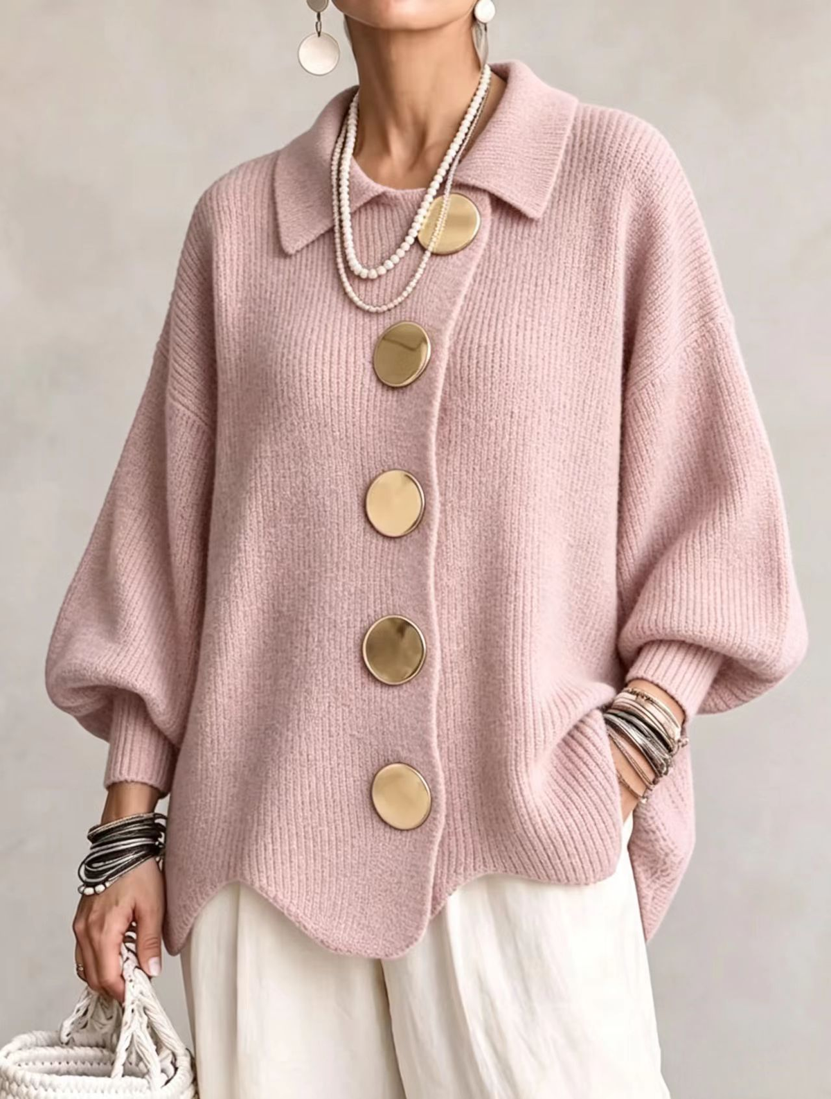 Isadora | Cárdigan Oversize con cuello y botones metálicos