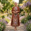 Aura | Vestido largo estampado con chaleco a juego