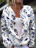 Vynora™ | Cárdigan con botones y estampado floral vintage de pájaros