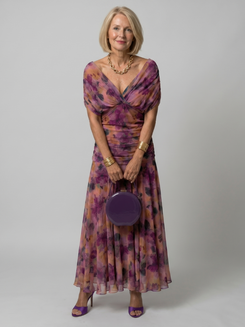 Calen | Vestido Midi Fluido de Hombros Descubiertos