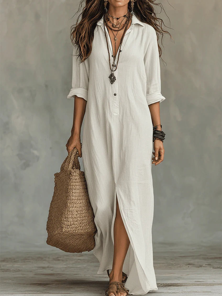 Soline | Vestido Largo Negro Ancho con Botones
