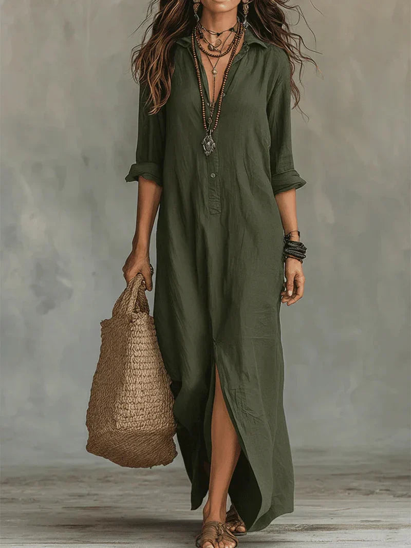 Céline | Vestido Maxi Negro Amplio con Botones