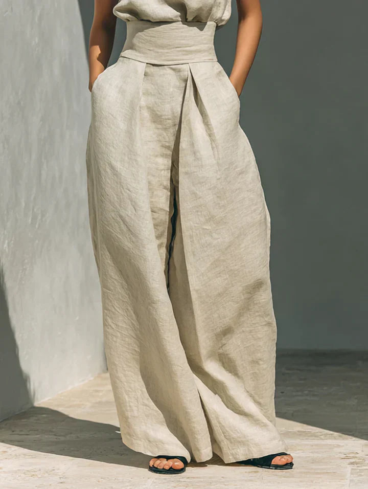 Flor | Conjunto minimalista y pantalón de pierna ancha en algodón y lino
