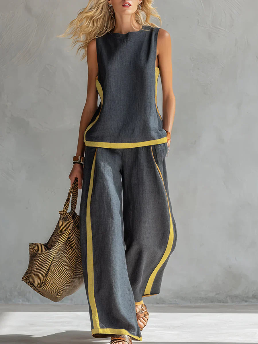 Ursula – Conjunto de chaleco y pantalón chic-desenfadado con acabados bicolor