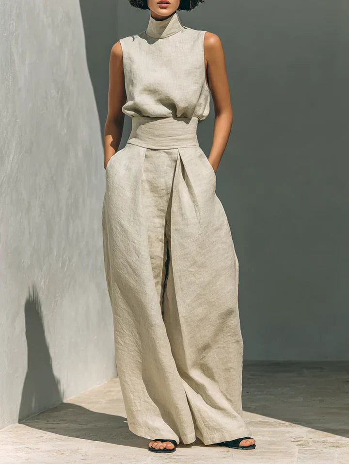 Flor | Conjunto minimalista y pantalón de pierna ancha en algodón y lino