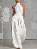 MONO LARGO CON CUELLO HALTER Y PANTALÓN ANCHO