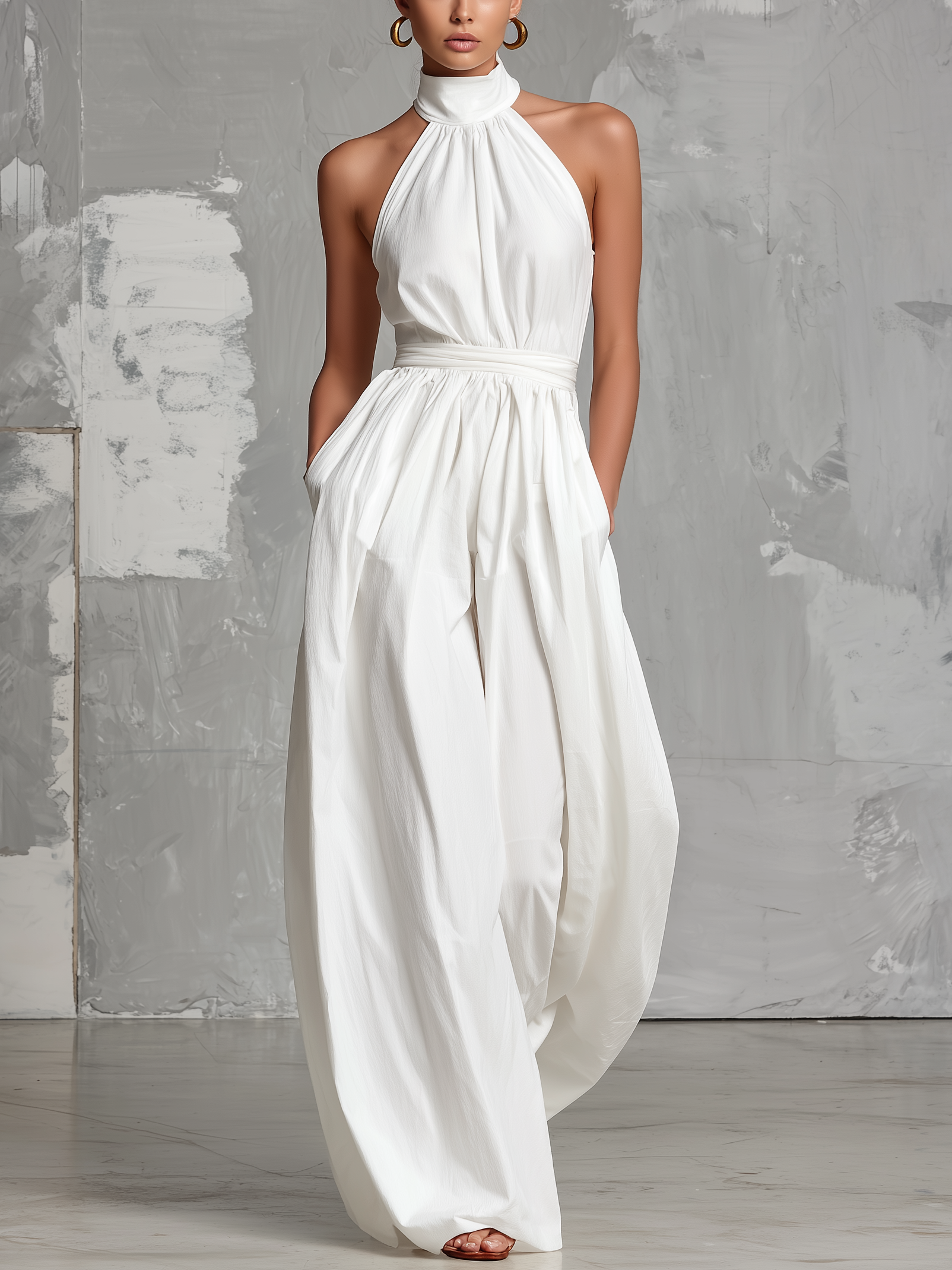 MONO LARGO CON CUELLO HALTER Y PANTALÓN ANCHO