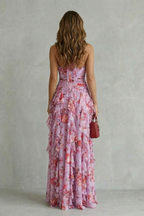 Belladina | Vestido largo romántico con escote halter y cascada de rosas