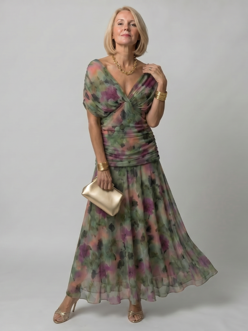 Calen | Vestido Midi Fluido de Hombros Descubiertos