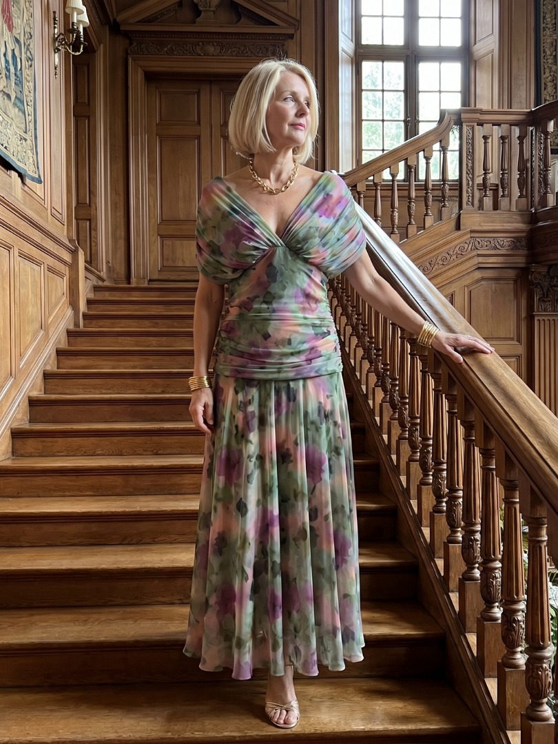Calen | Vestido Midi Fluido de Hombros Descubiertos