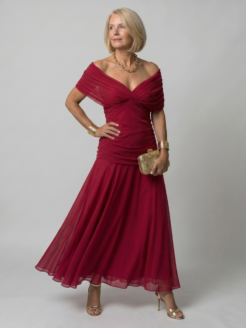 Calen | Vestido Midi Fluido de Hombros Descubiertos