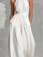MONO LARGO CON CUELLO HALTER Y PANTALÓN ANCHO