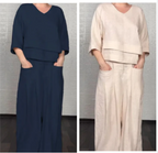 CONJUNTO 2 PIEZAS EN ALGODÓN Y LINO - TOP CON ESCOTE EN V Y PANTALÓN ANCHO CON BOLSILLOS