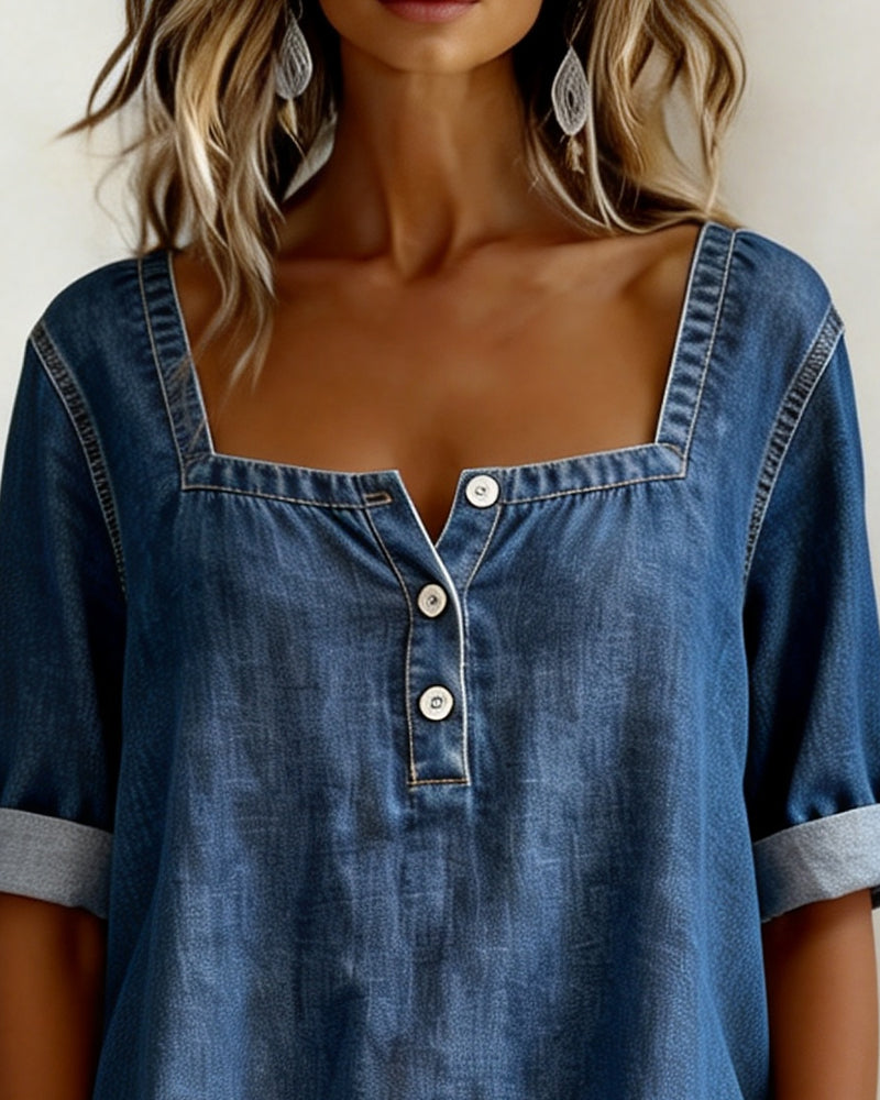 Avélia | Camisa vaquera de cuello cuadrado
