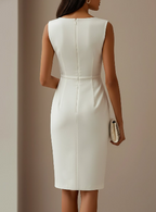 VESTIDO MIDI BLANCO AJUSTADO SIN MANGAS CON LAZO