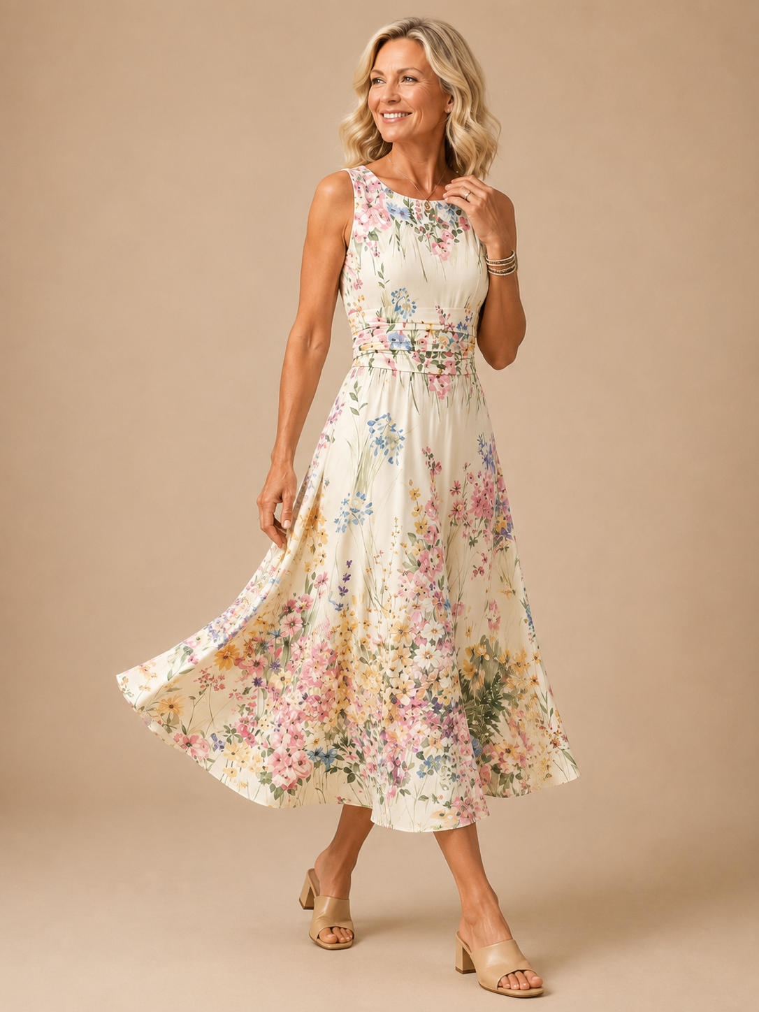Paige | Vestido Midi Floral sin Mangas
