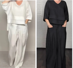CONJUNTO 2 PIEZAS EN ALGODÓN Y LINO - TOP CON ESCOTE EN V Y PANTALÓN ANCHO CON BOLSILLOS