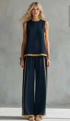 Ursula – Conjunto de chaleco y pantalón chic-desenfadado con acabados bicolor