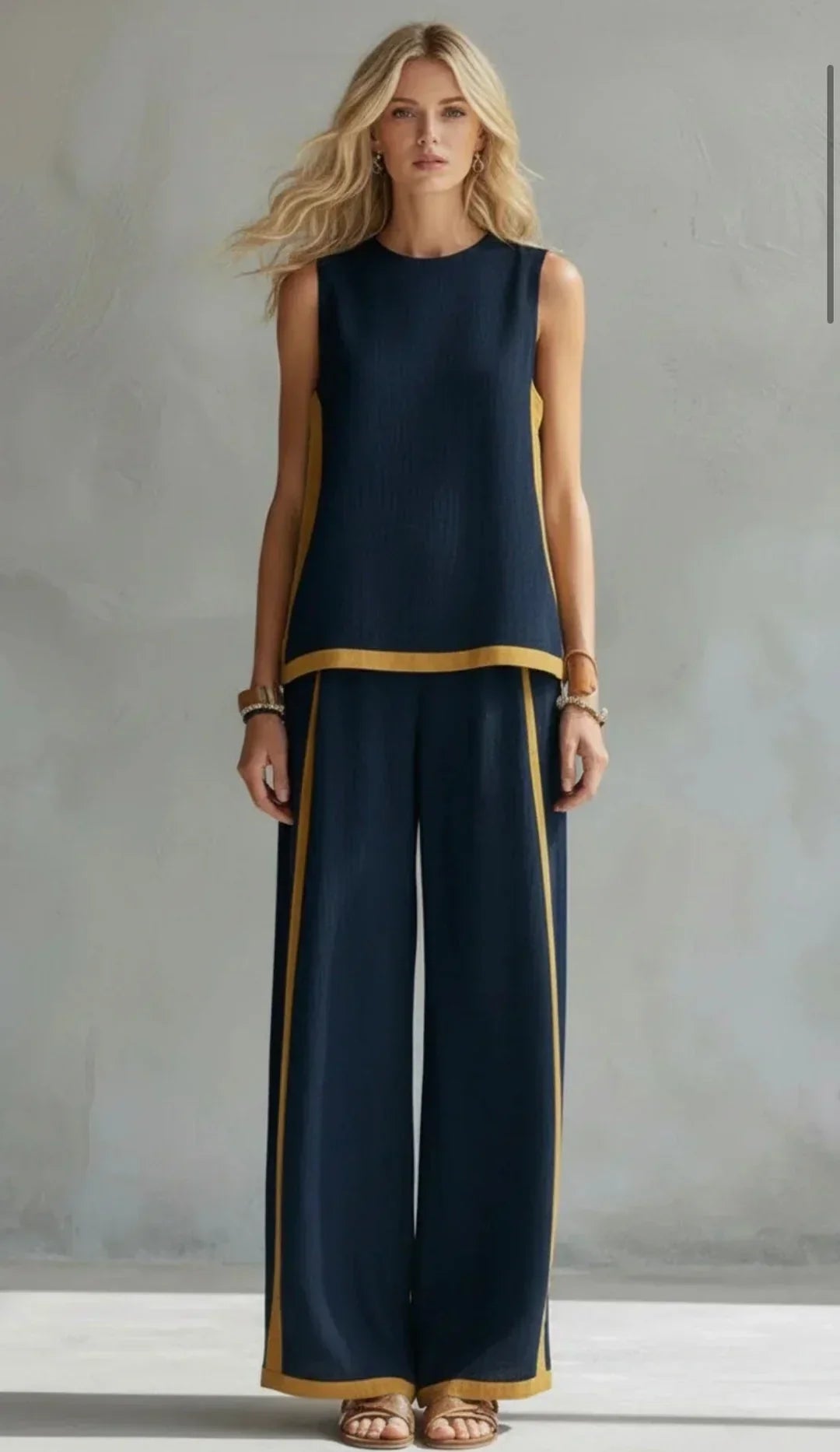 Ursula – Conjunto de chaleco y pantalón chic-desenfadado con acabados bicolor