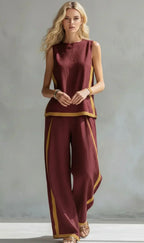 Ursula – Conjunto de chaleco y pantalón chic-desenfadado con acabados bicolor
