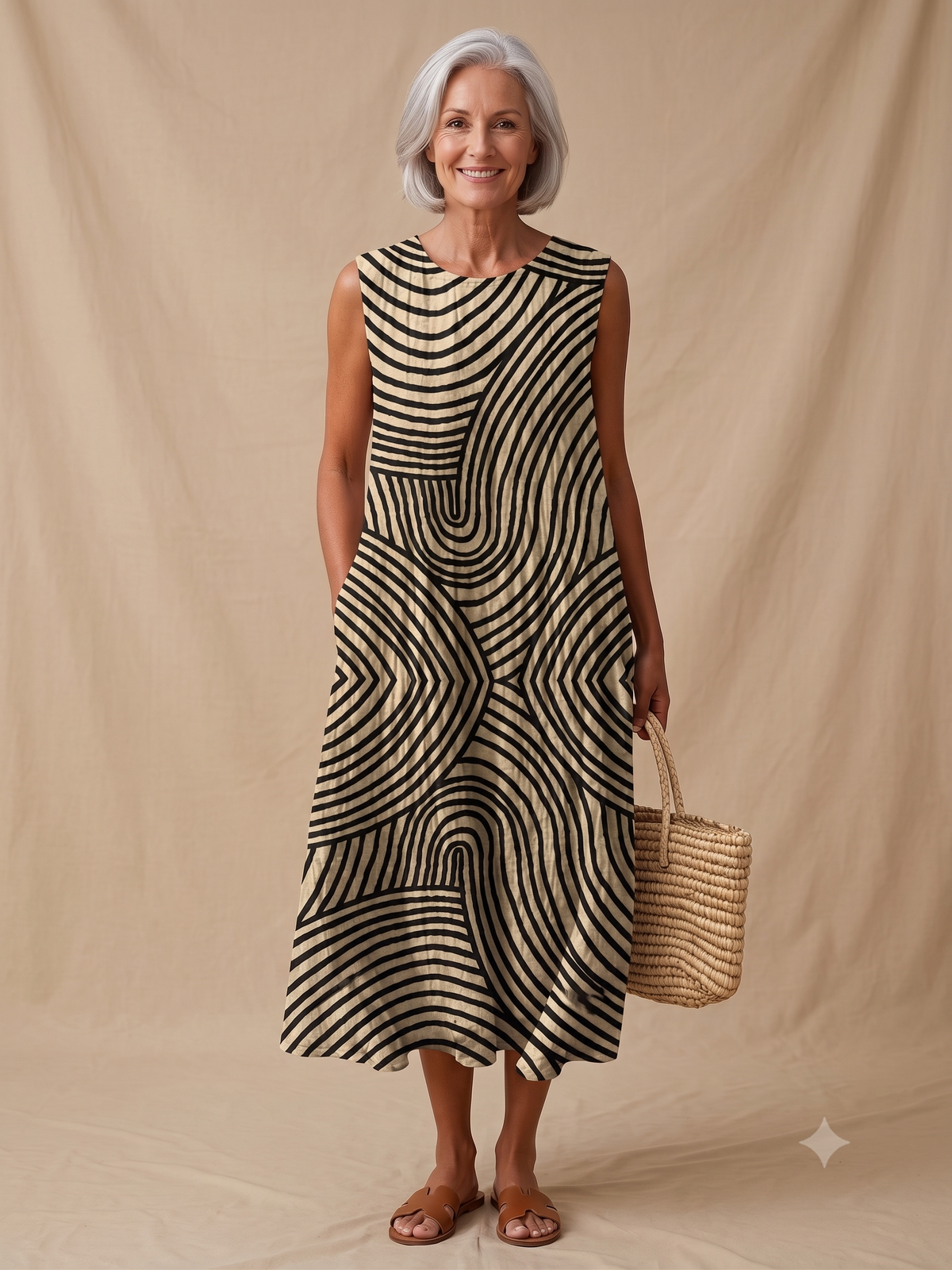 Jade - Vestido Midi de Playa Estampado sin Mangas para Mujer