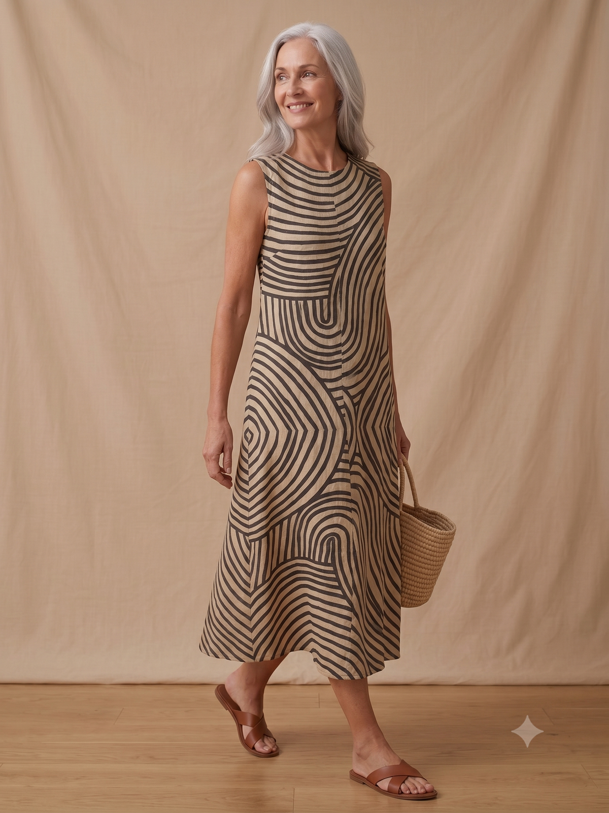 Jade - Vestido Midi de Playa Estampado sin Mangas para Mujer