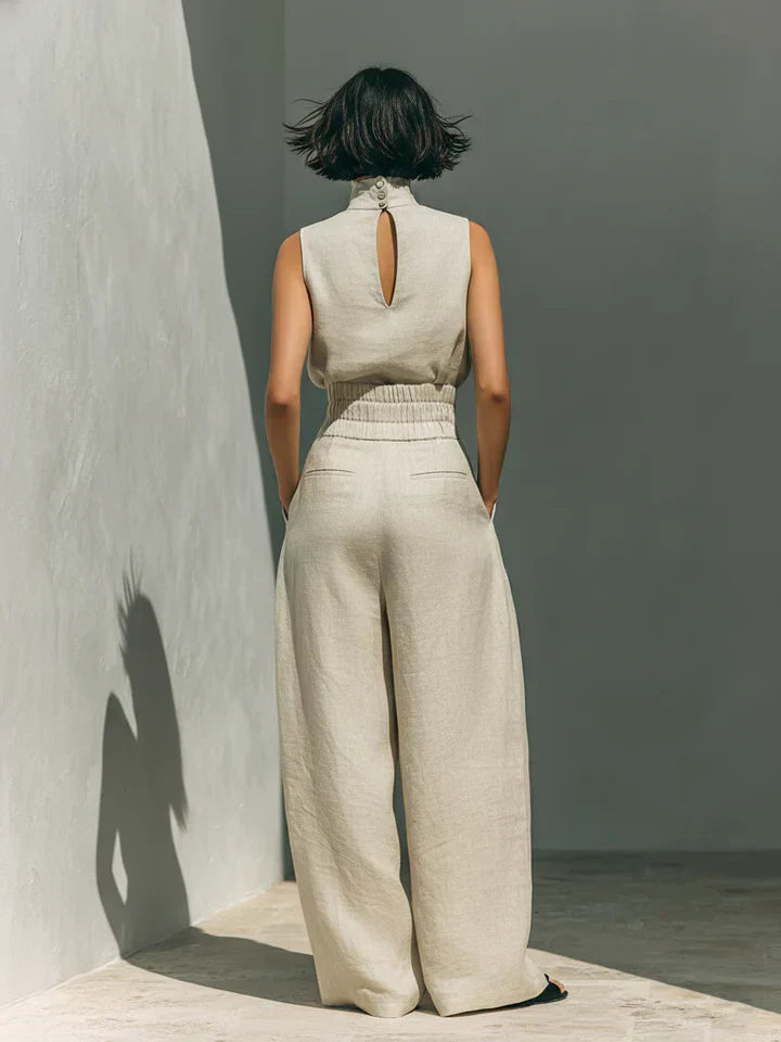 Flor | Conjunto minimalista y pantalón de pierna ancha en algodón y lino