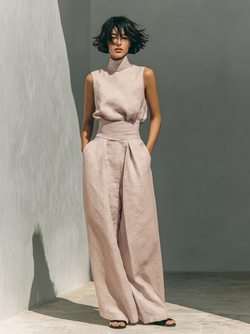 CONJUNTO MINIMALISTA 2 PIEZAS CON TOP Y PANTALÓN ANCHO