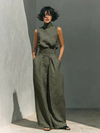 Flor | Conjunto minimalista y pantalón de pierna ancha en algodón y lino