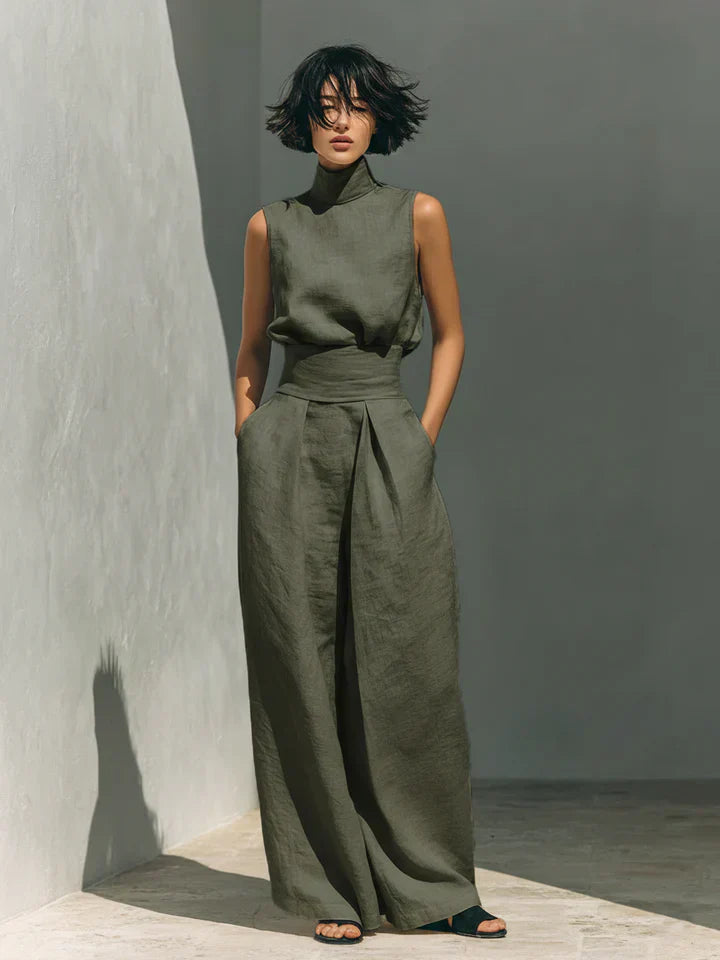Flor | Conjunto minimalista y pantalón de pierna ancha en algodón y lino