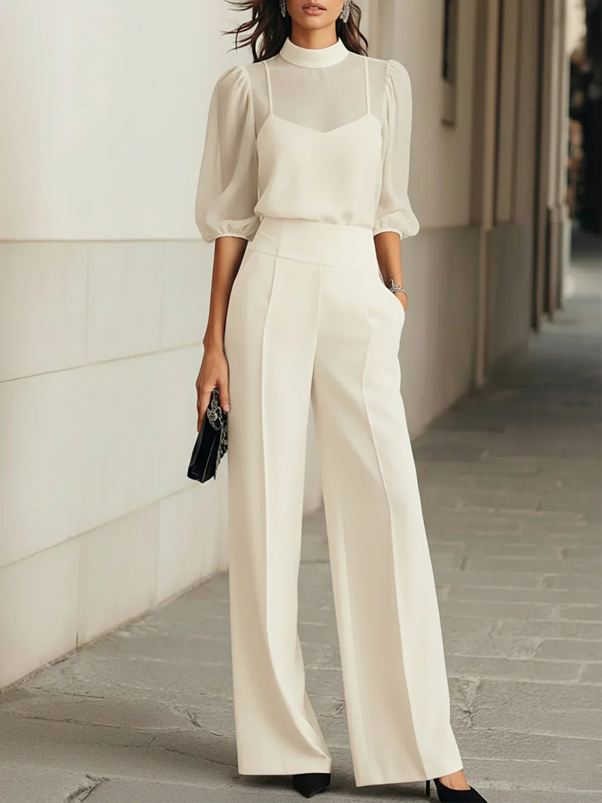 CONJUNTO 3 PIEZAS CON TOP TRANSPARENTE NEGRO, TOP INTERIOR Y PANTALÓN