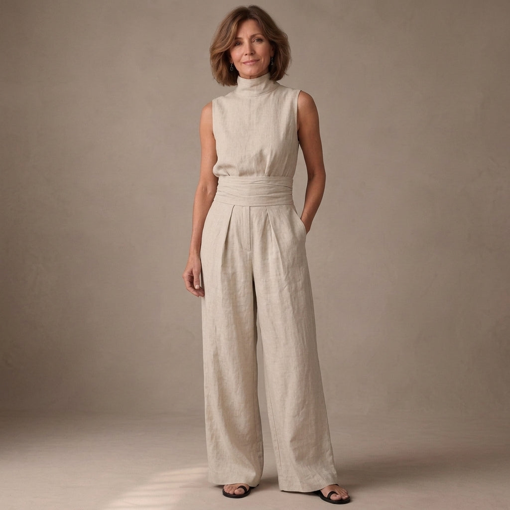 María - Conjunto de camiseta sin mangas y pantalones anchos