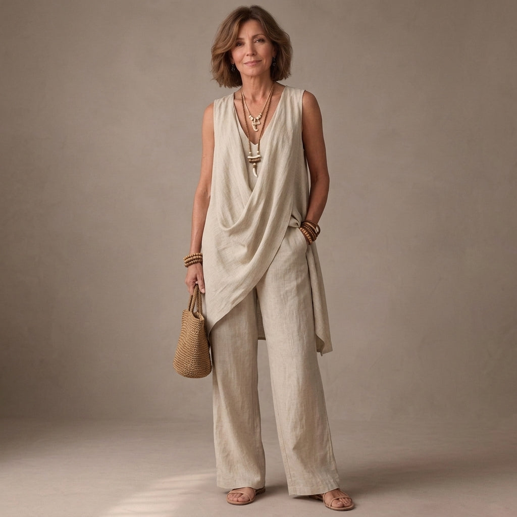 Ginevra | Conjunto Drapeado con Pantalón de Pierna Ancha