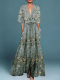 NUBIA - VESTIDO LARGO FLORAL VERDE SALVIA