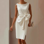 VESTIDO MIDI BLANCO AJUSTADO SIN MANGAS CON LAZO