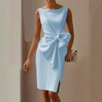 VESTIDO MIDI BLANCO AJUSTADO SIN MANGAS CON LAZO