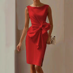 VESTIDO MIDI BLANCO AJUSTADO SIN MANGAS CON LAZO