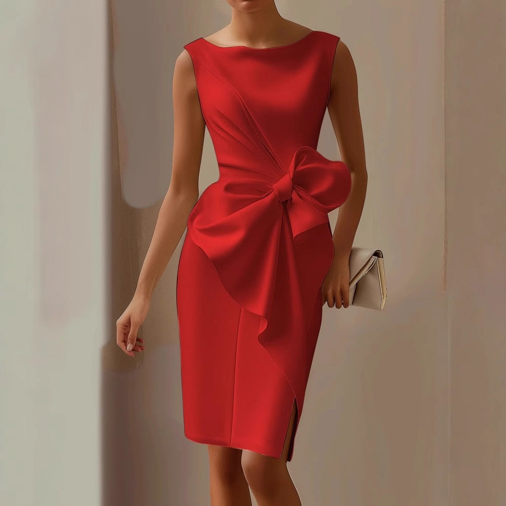 VESTIDO MIDI BLANCO AJUSTADO SIN MANGAS CON LAZO