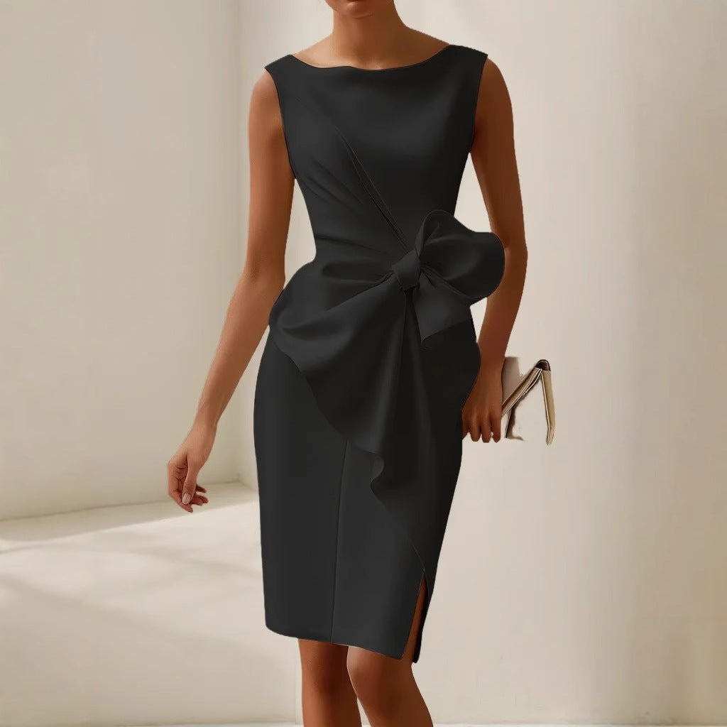 VESTIDO MIDI BLANCO AJUSTADO SIN MANGAS CON LAZO