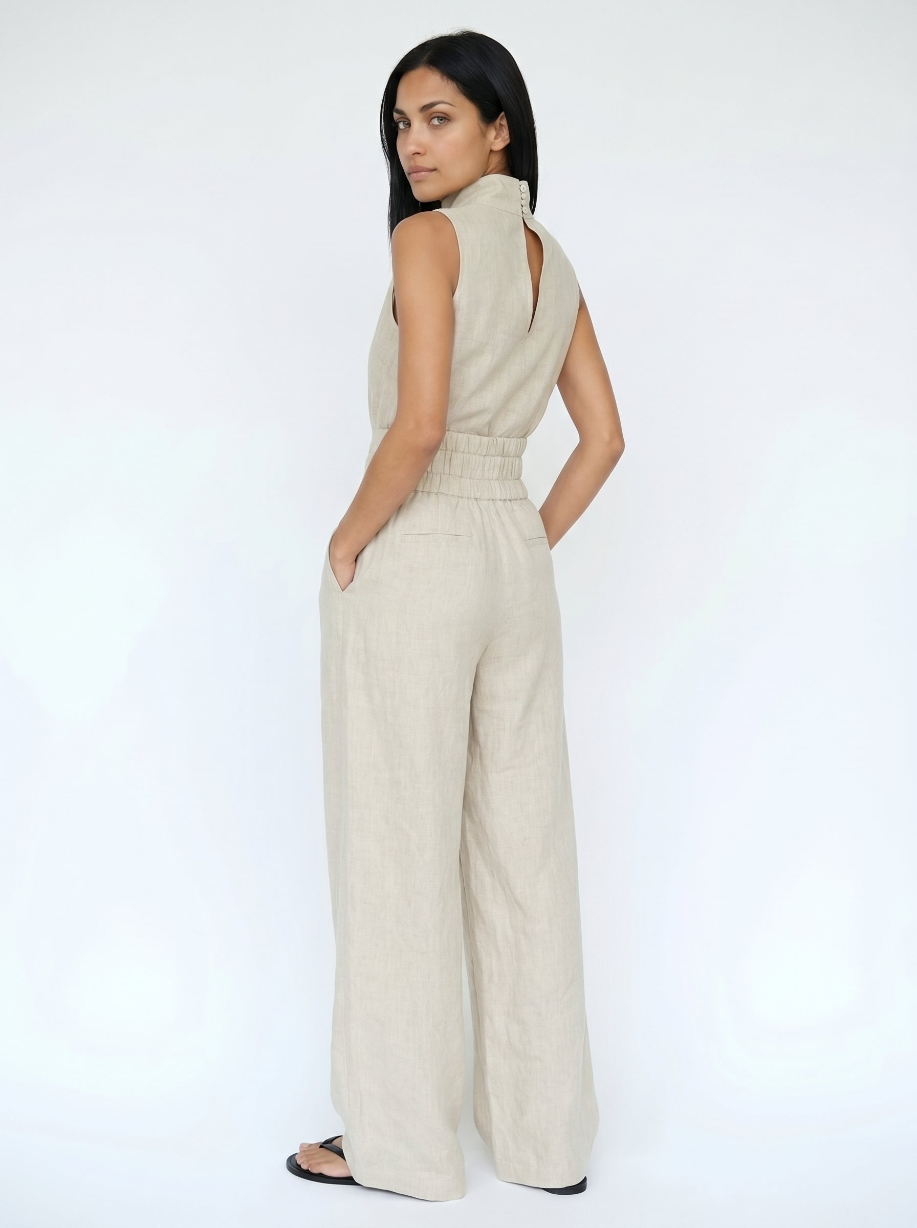 María - Conjunto de camiseta sin mangas y pantalones anchos