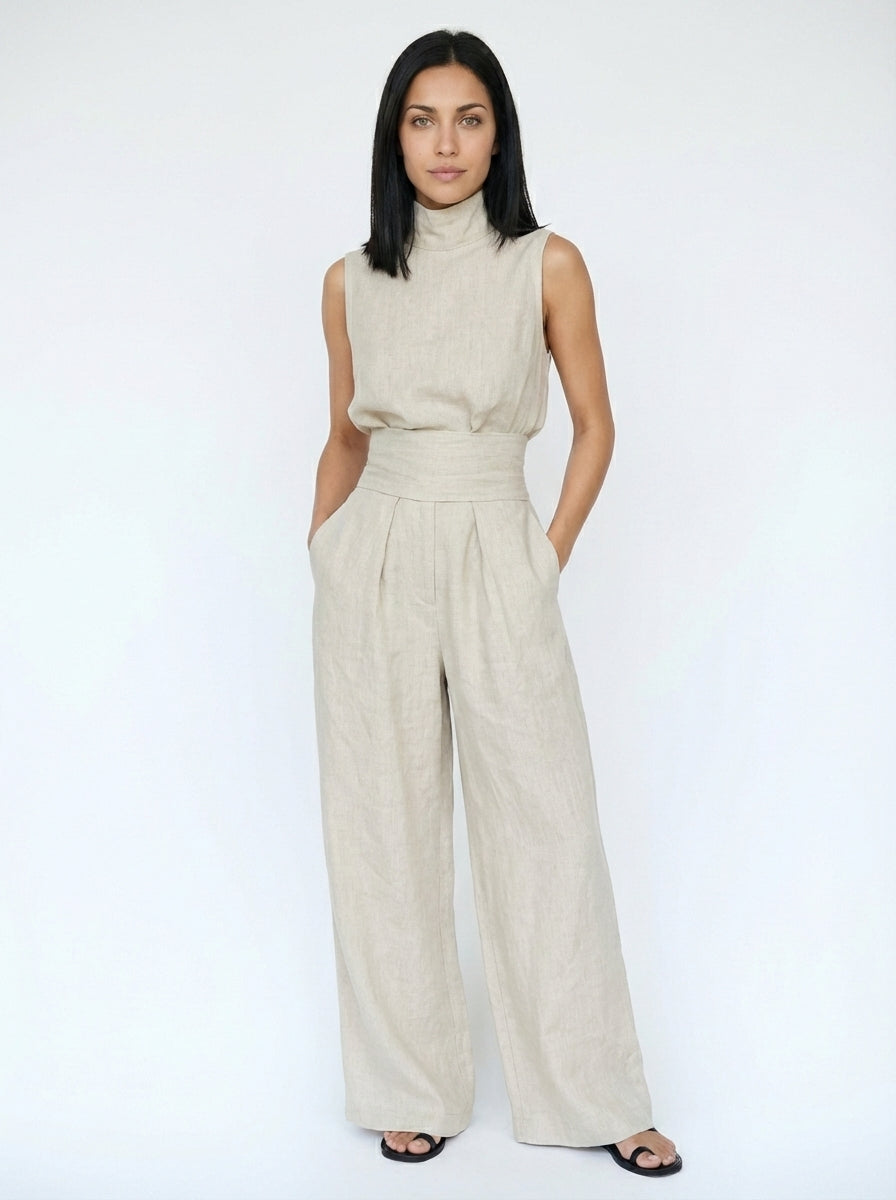 María - Conjunto de camiseta sin mangas y pantalones anchos