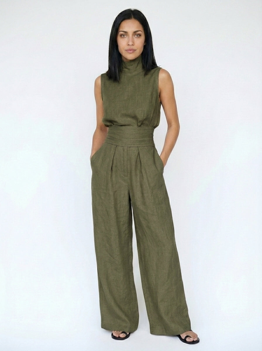 María - Conjunto de camiseta sin mangas y pantalones anchos