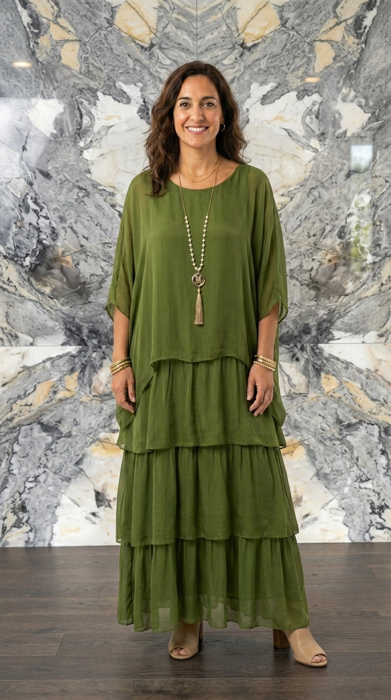 VESTIDO LARGO ELEGANTE Y FLUIDO CON CAÍDA LIGERA