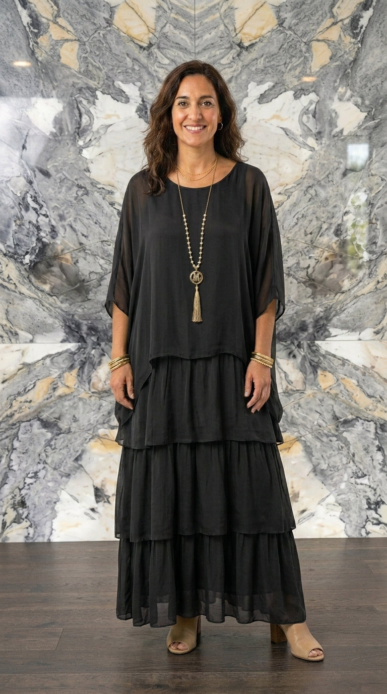 VESTIDO LARGO ELEGANTE Y FLUIDO CON CAÍDA LIGERA