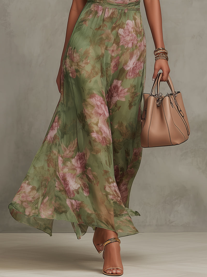 Livia | Elegante vestido largo halter con estampado floral