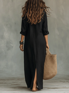 SOFIA | VESTIDO LARGO NEGRO HOLGADO CON BOTONES
